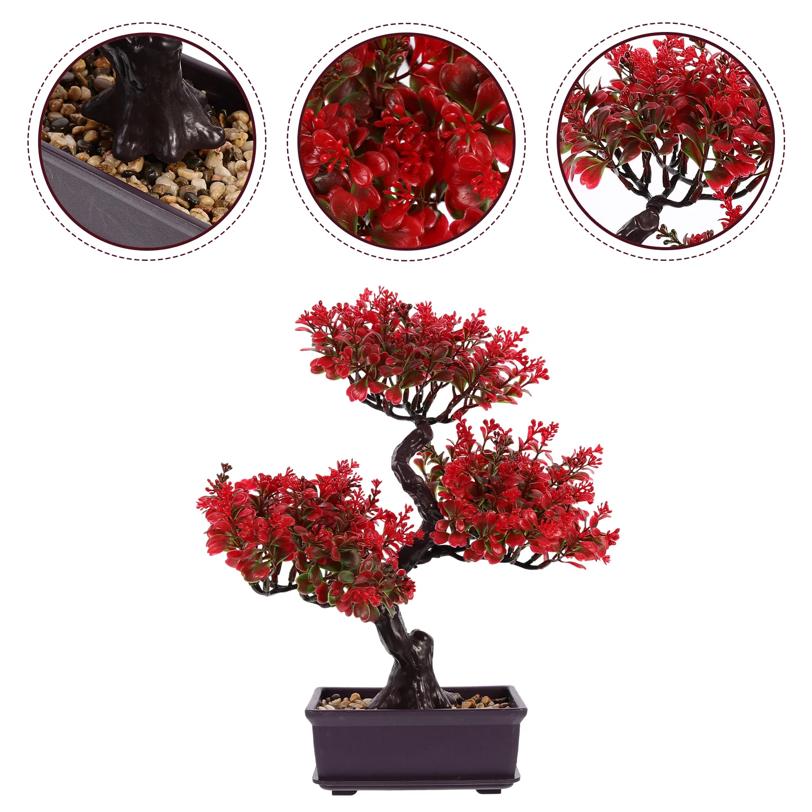 

Indoor Plants Artificial Potted Decors Greenery Imitation Bonsai Ornaments Decorate Fake Desktop Adornments Red Faux