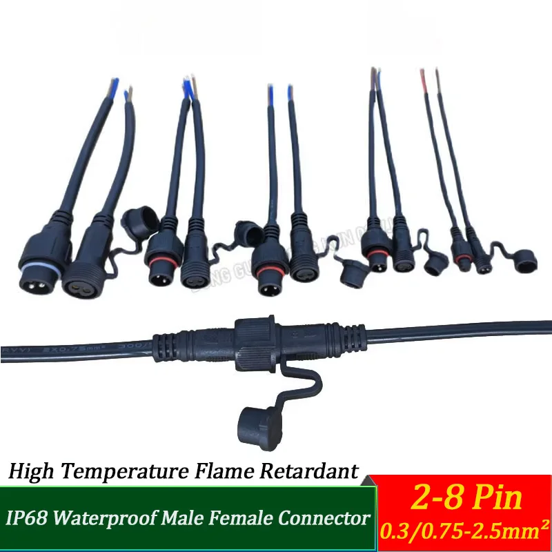 

IP68 Waterproof Connector 2-8 Pin, 0.3-2.5mm² Wire Plug Kit for LED, Outdoor, Vehicle, Industrial, CCTV, Solar Extension