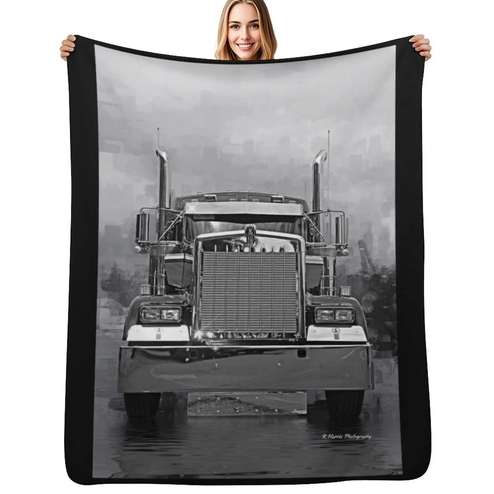 

Kenworth Front View B&W Throw Blanket Quilt cosplay anime Thins Baby Blankets