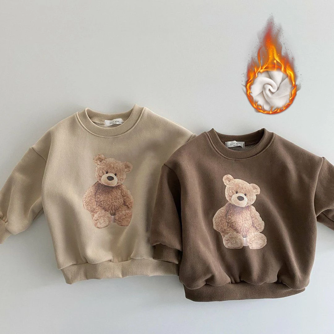 Baby Hoodies Cartoon Bear Tops Spring 2024 Korean Head Cute Embroidered Boys Sweatershirt Round Neck Girls Pullover Clothes