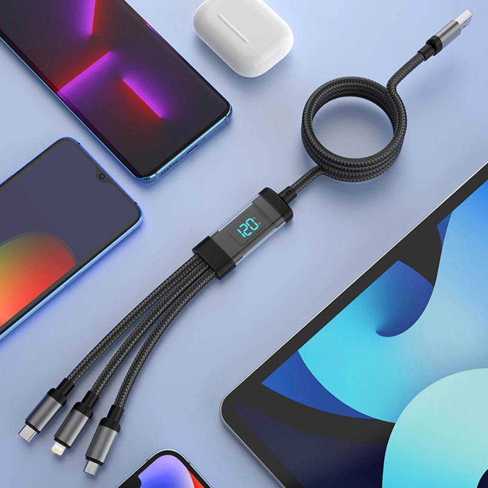 Byscoon 3 في 1 كابل USB مايكرو USB نوع C كابل 120 واط شحن سريع سلك العرض الرقمي آيفون 15 14 سامسونج S23 شاومي ممن لهم #5