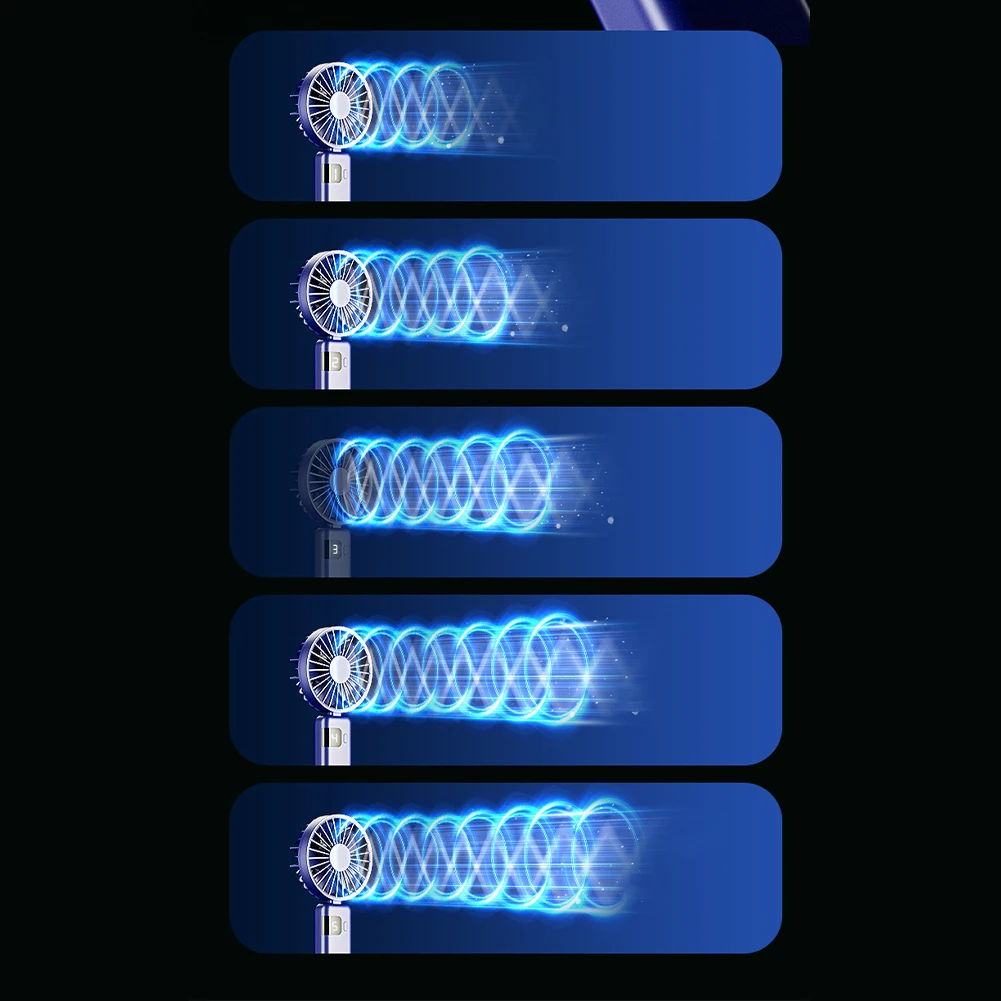 

Портативный складной USB-ручной вентилятор с подвесным крючком на шею, 5-скоростной перезаряжаемый мини-вентилятор с контролем ветра для учебы, путешествий