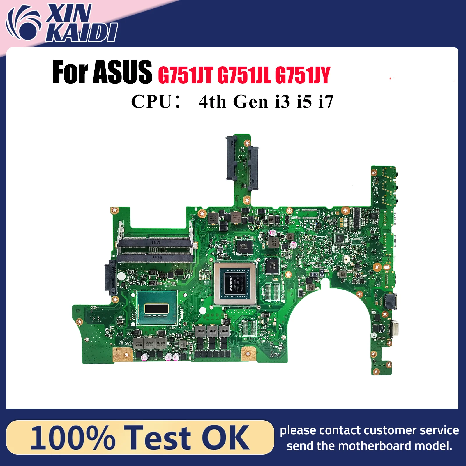 

G751JL Laptop Motherboard For ASUS ROG G751JL G751JY G751J G751JT Notebook Mainboard With i3 i5 i7 CPU 100% tests OK fast ship