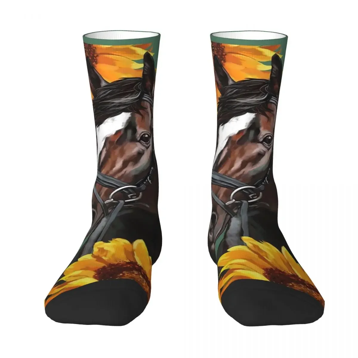 Horse Floral Stockings Sunflower Print Graphic Trendy Socks Autumn Anti Skid  Women Men Running Sports Medium Soft 