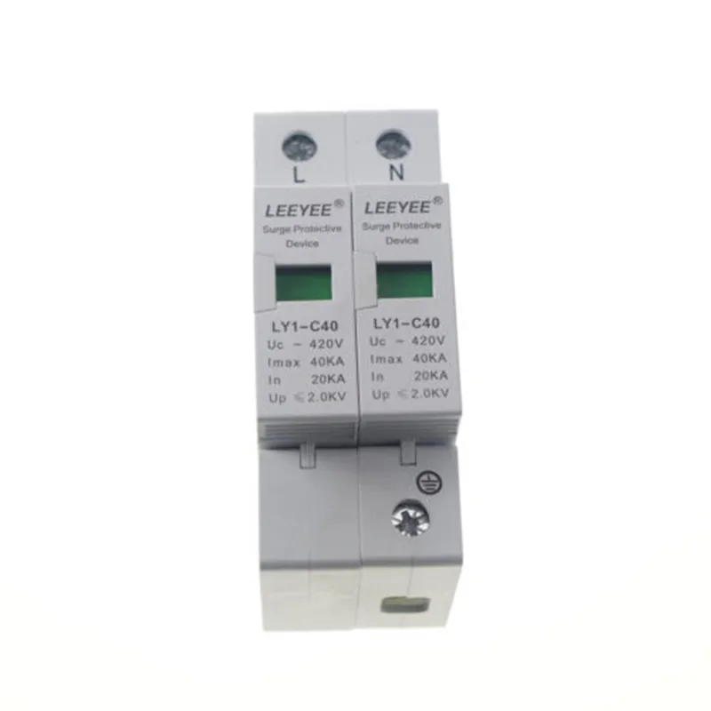 2P 20~40KA Din Rail Surge Protection Lightning Arrester 420v