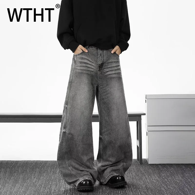 

WTHT модные осенние мужские джинсовые брюки с градиентом Do Old Design, модные повседневные джинсы с широкими штанинами в американском стиле, мужские 2A2251