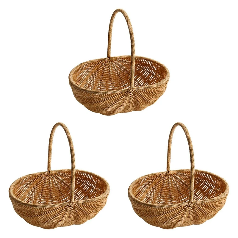 3X Wicker Basket With Handle Wicker Basket Wedding Flower Girl Basket Picnic, Fruit, Vegetable, Organizing