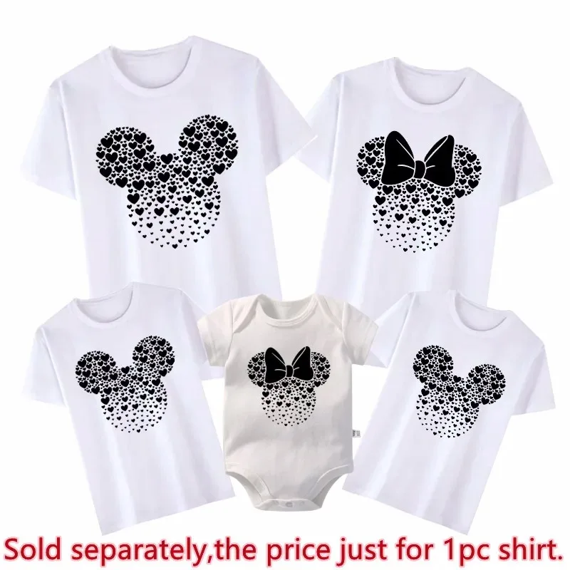 Disney Mickey Minnie Mouse head print family matching clothing Summer fashion Dad Mom Kids T-shirt cotton family clothing