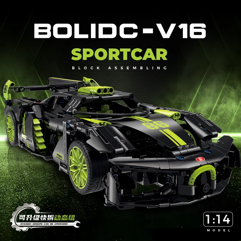 1148PCS Technical V16 Green Black Bugattied Sport Car Building Blocks Assemble Bricks Speed Vehicle Toys Gift For Kids Boy