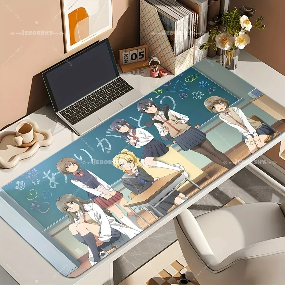Main Cast of Bunny Girl Senpai Desk Mat, Classroom Blackboard Background Non-Slip Keyboard Pad, Great Gift for Gamers & Otaku