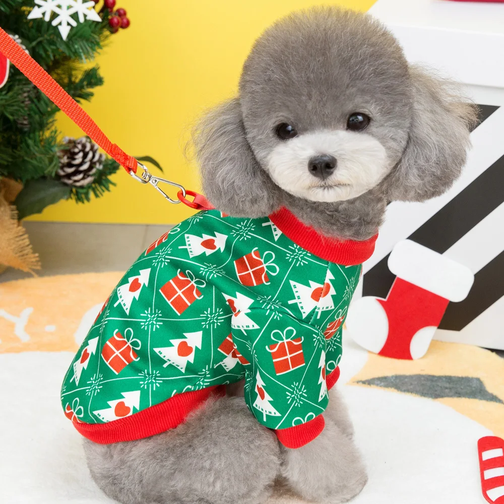 Puppy Dog Christmas Clothes Soft Cat Clothes T-shirt Cute Christmas Tree Pet Clothing For New Year Warm Clothes Costume Yorkies