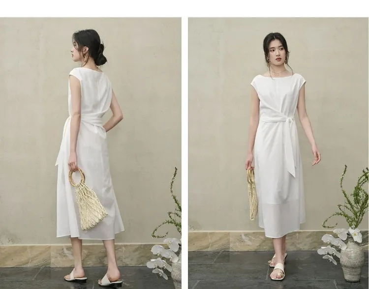 SENTUBILA Damen Weißes Freizeitkleid im A-Linien-Schnitt 2026 Neues Elegantes Bürokleid mit U-Ausschnitt, Taillenband und Raglan-Kurzärmeln 162LI6088 – Detail 22