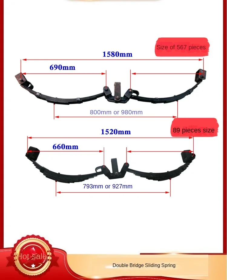 Double axis leaf spring kit, leaf spring, spring steel plate 3 tons/4 tons (for one vehicle) with oil nozzle