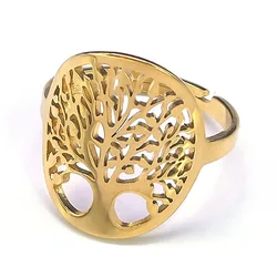 2024 new hollowed out popular stainless steel Tree of Life ring Fashion neutral wind light luxury titanium steel accessories
