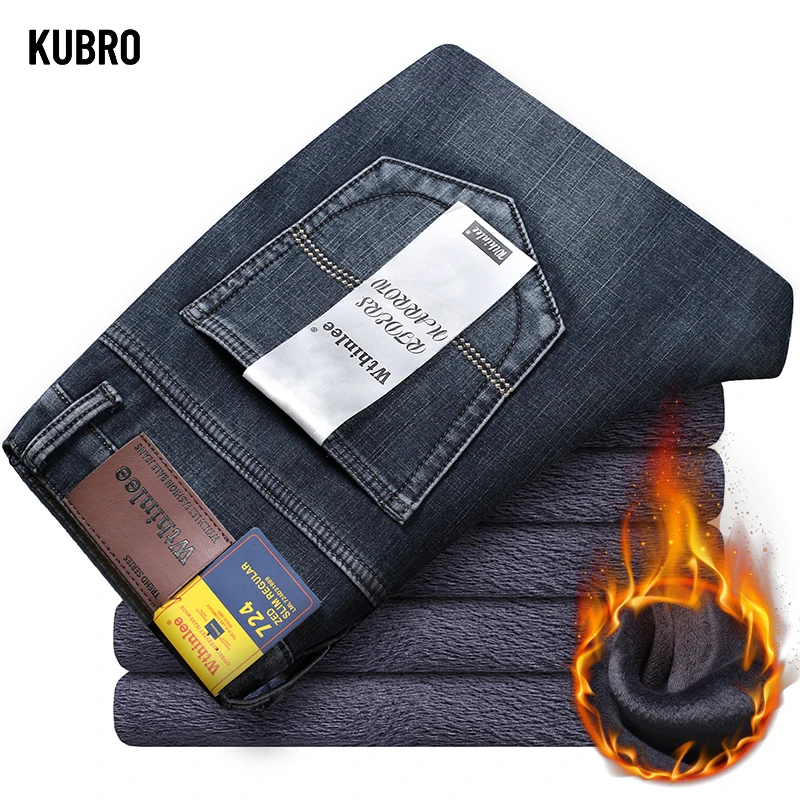 KUBRO-Jeans de lã masculina, veludo espesso, calça jeans stretch, casual, roupas versáteis, escritório e negócios, moda outono e inverno, Y2K