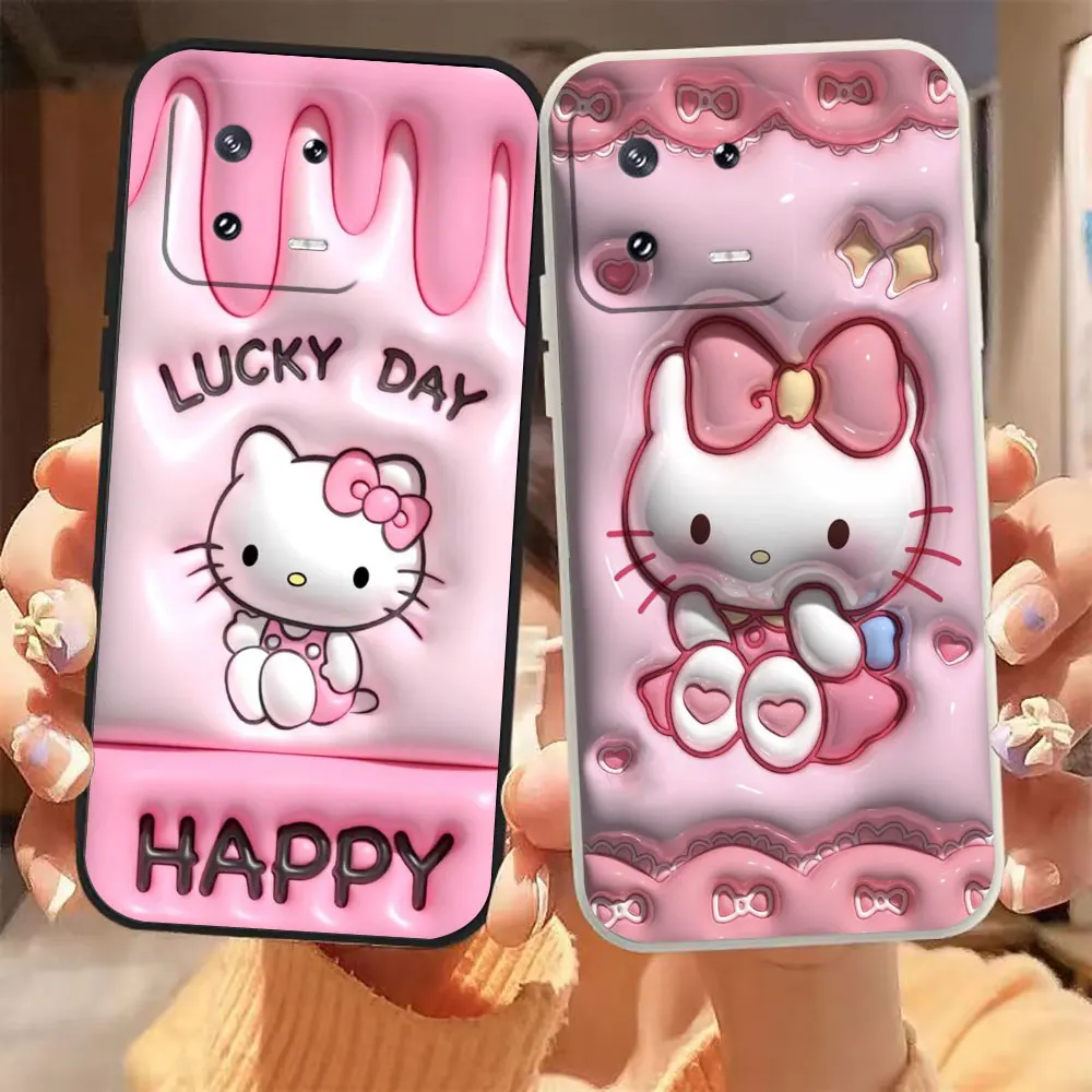 

Pink 3D StereoHello K-Kitty Phone Case For Xiaomi 13 13T 12 12T 11 11T 10 10S 10i 9 9SE 8 CC9 5G Pro Ultra Lite Case Funda Shell