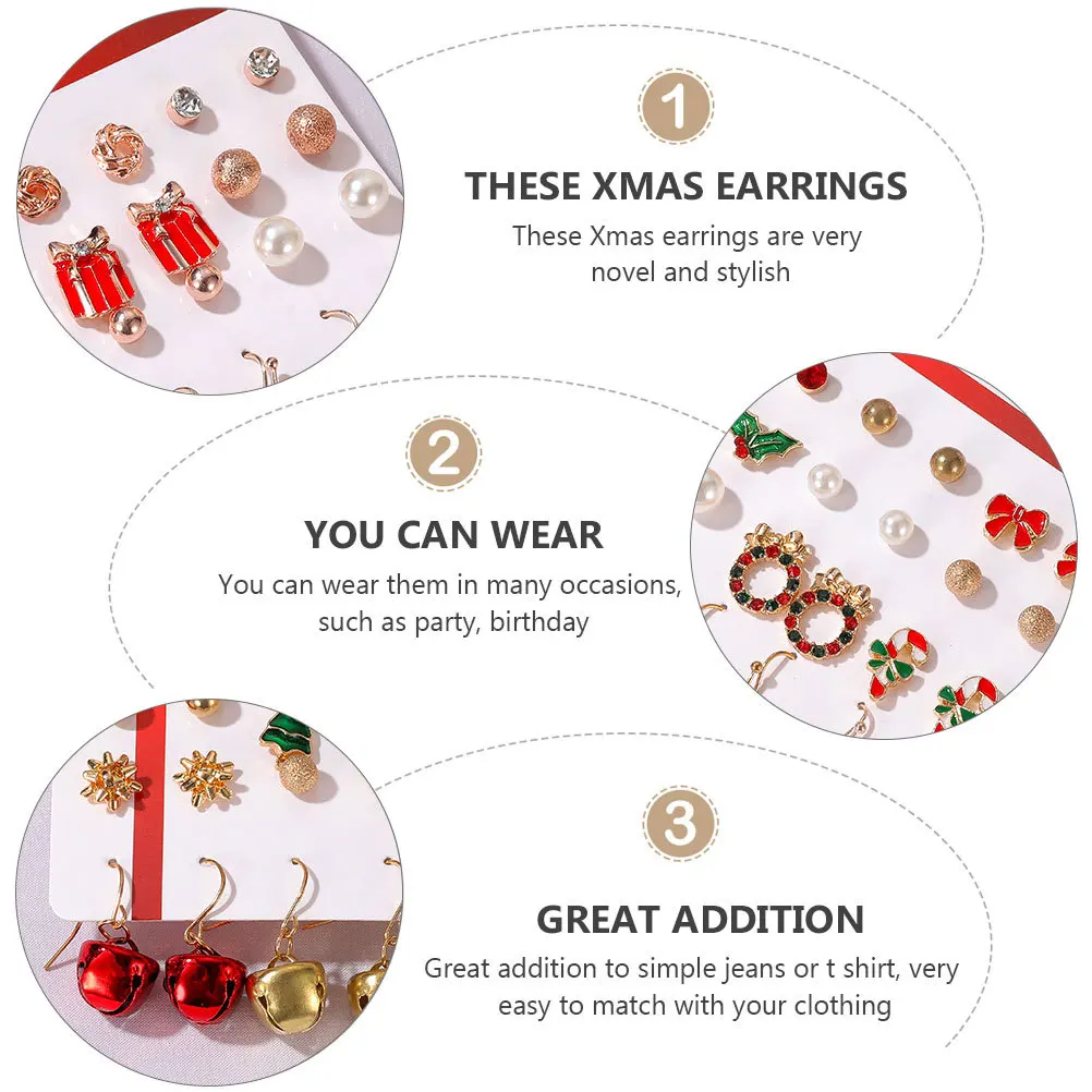 

27 Pairs Jewelry for Christmas Earrings Set Dangle The Bell Studs Women's