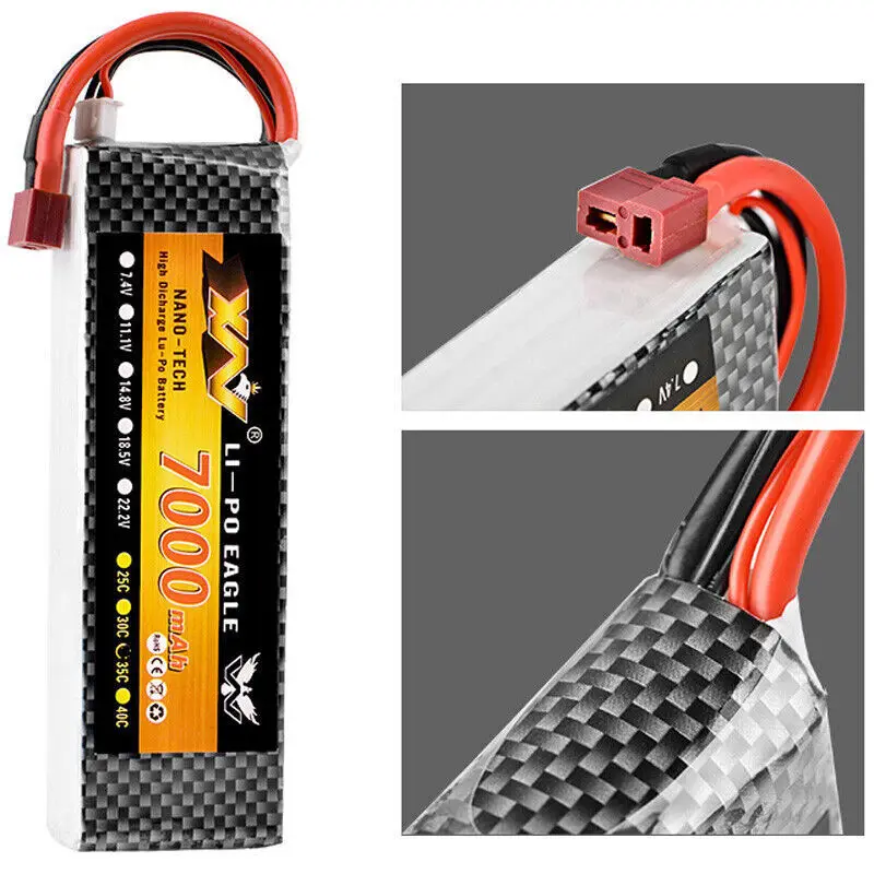 Imagem -02 - Bateria Lipo para Carro e Caminhão de Controle Remoto 7.4v 7000mah 2s 35c t Xt60 sm Jst Plug Traxxas Scx10