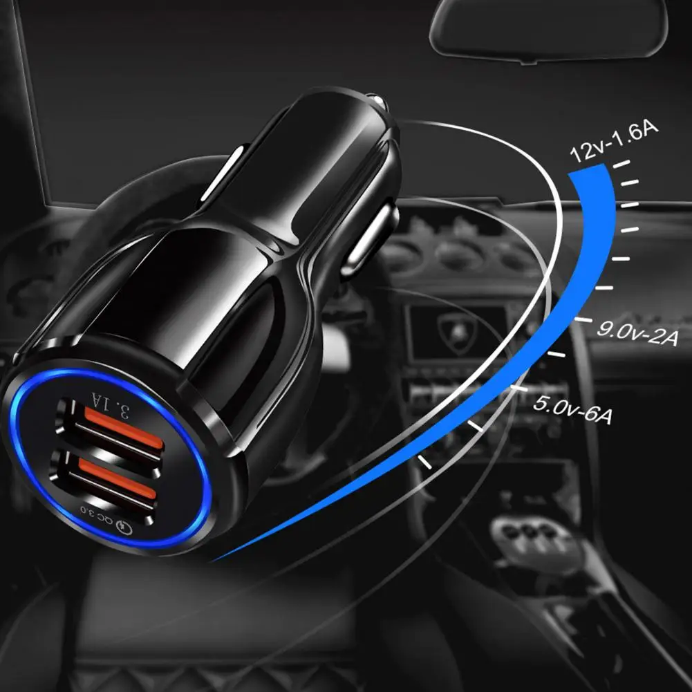 USB Charger 12/24V Universal LED Indicator Dual Port Fast Charging QC3.0 Bowling Car Charger for Automobile