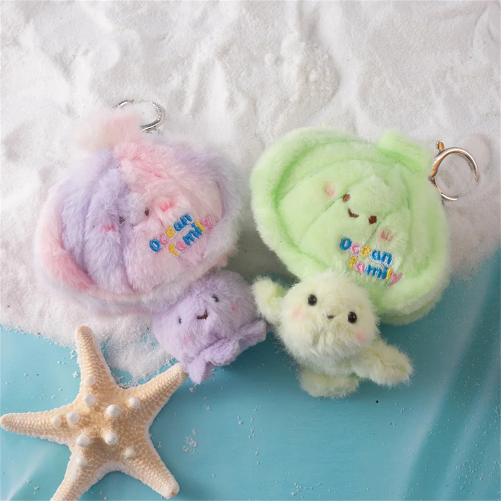 Creative Shell Animal Combination Plush Toys Cute Mini Shark Seal Turtle Whale Clownfish Pendants Pretty Keychain Bags Decor