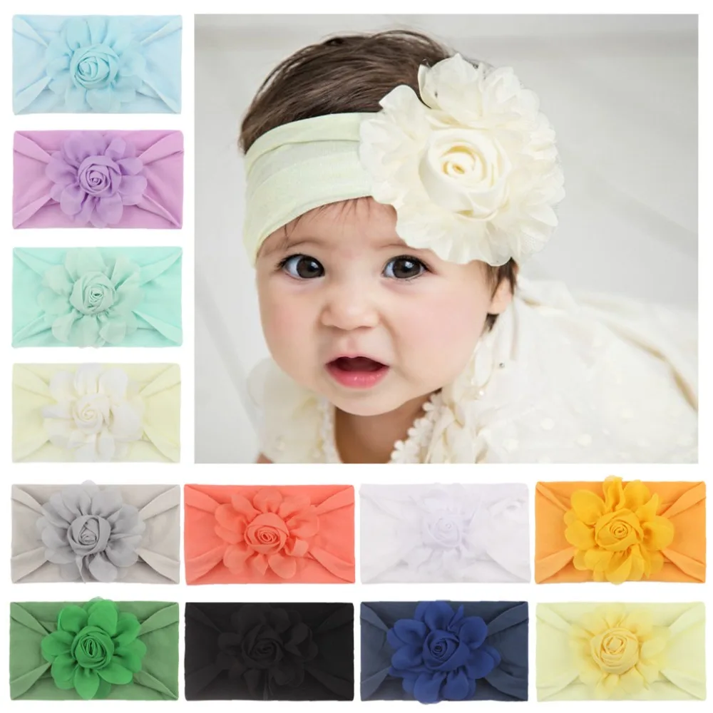 Chiffon Bloem Hoofdband Pasgeboren Europese En Amerikaanse Baby Hoofdband Zacht Nylon Katoen Haarband Kinderen Haaraccessoire