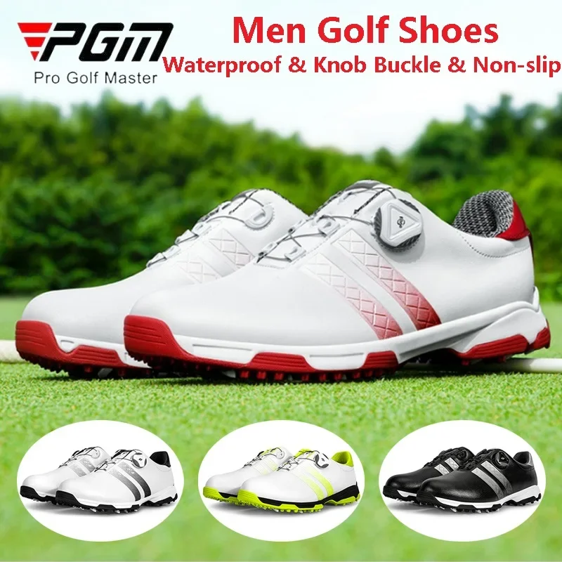 PGM Men Microfiber Soft Golf Shoes Male Breathable Rotating Buckle Sneakers Men Waterproof Anti-slip Training Shoes Athletic