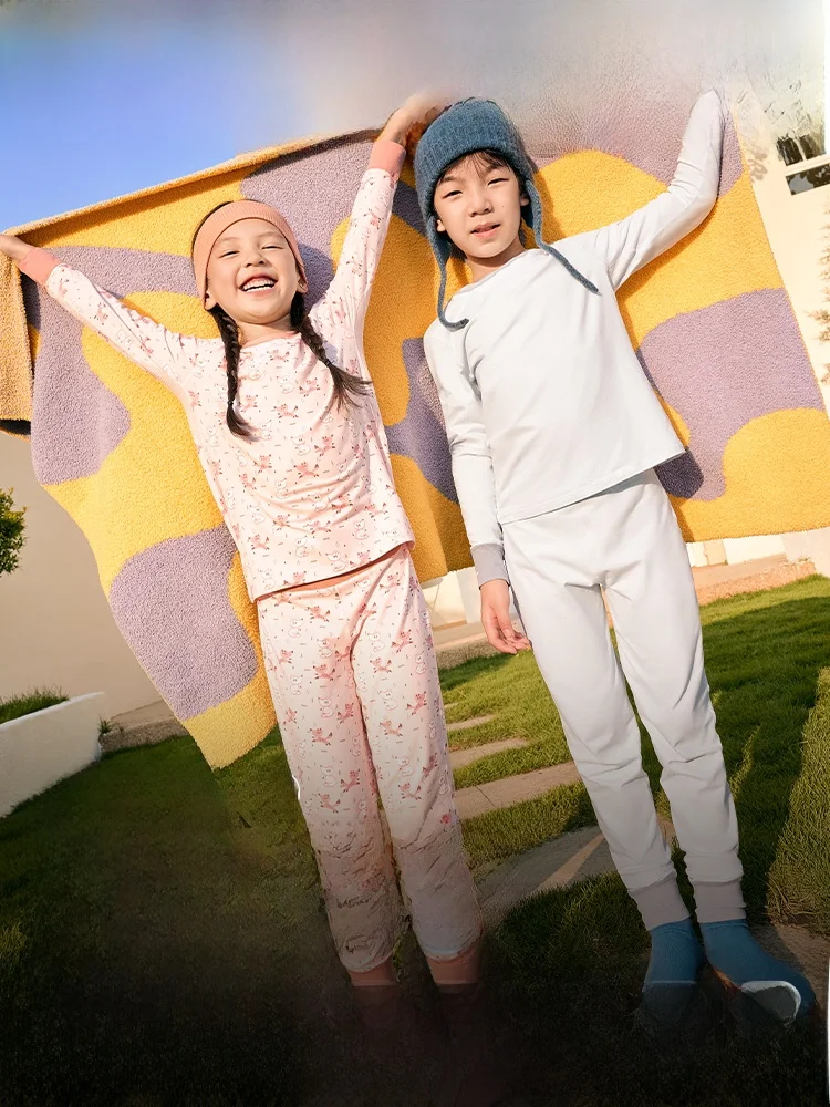 

Детский хлопковый теплый комплект нижнего белья с принтом банановых листьев, домашняя одежда для сна для мальчиков и девочек, осенне-зимний термокомплект, комфортная одежда для малышей