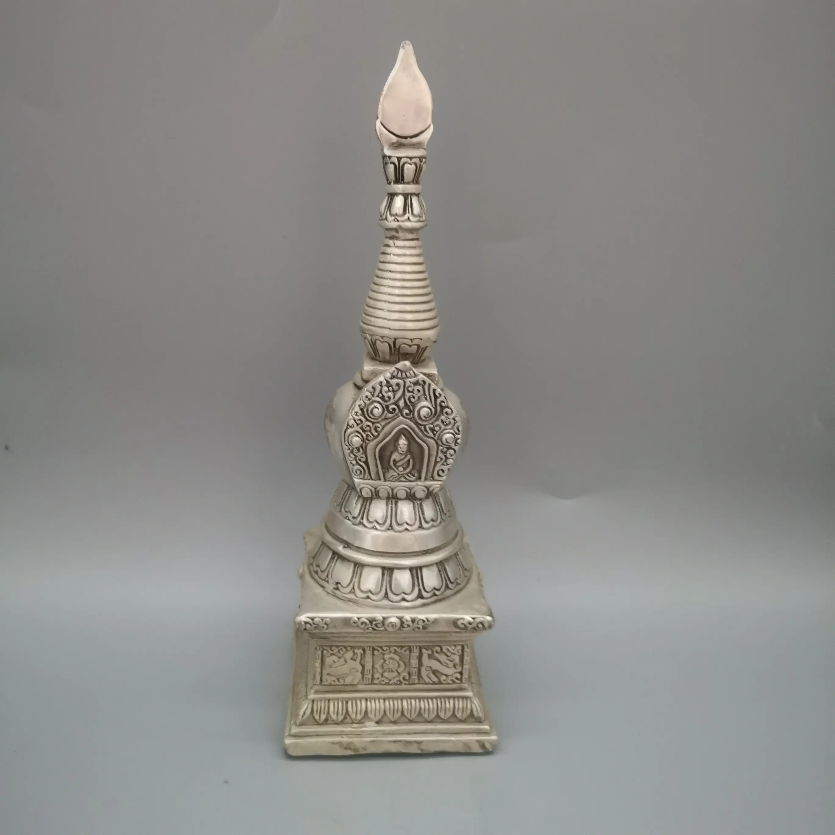 China Collection Archaize White Copper Tibetan Buddhism Four Sides Pagoda Statue