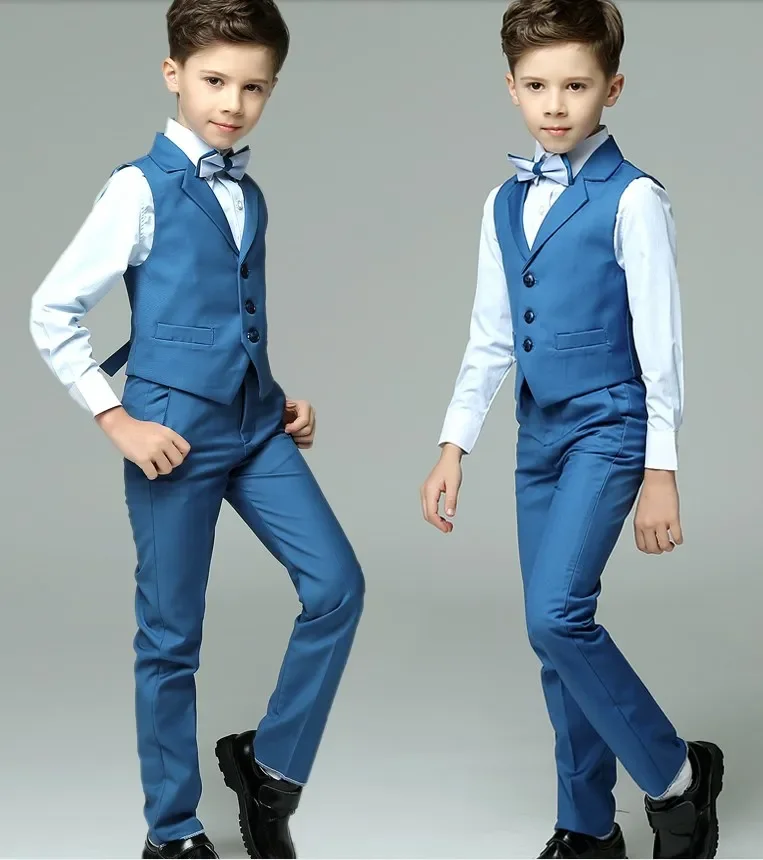 

Wedding Suit For Boys Kids Vest Shirt Pants Bowtie 4PCS Photography Suit Children Birthday Ceremony Costume Teenager School Set