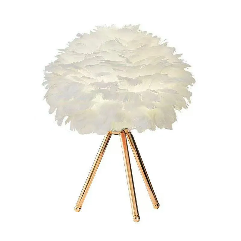 Feather Decoration Desktop Table Lamp Bedroom Bedside Atmosphere Girls Room Night Light Christmas Lighting Romantic Gift