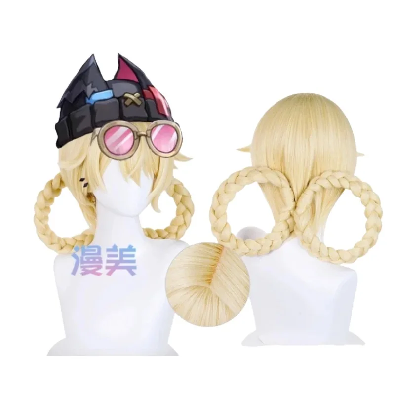 لعبة جينشين إمباكت جاهودا شعر مستعار كوسبلاي شعر صناعي فاتح ذهبي مقاوم للنساء لحفلات الهالوين أنيمي رولبيلاي