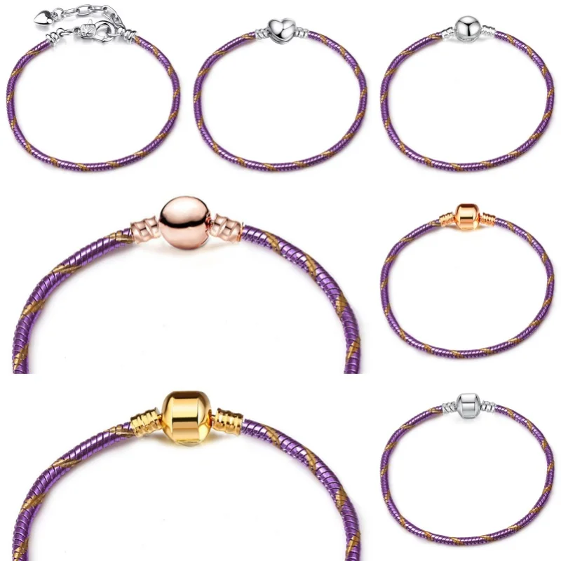 Purple Exquisite Bracelet New Fashion Basic Chain Charm Beads Bangles Supplies Women DIY Fine Jewelry Making Festival Gifts