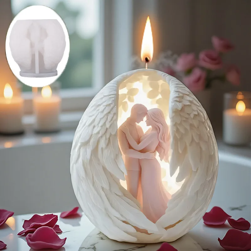 Spherical Relief Couple Angel Candle Silicone Mold DIY Couple Wings Candle Mold Aromatherapy Candle Gypsum Soap Making Tools