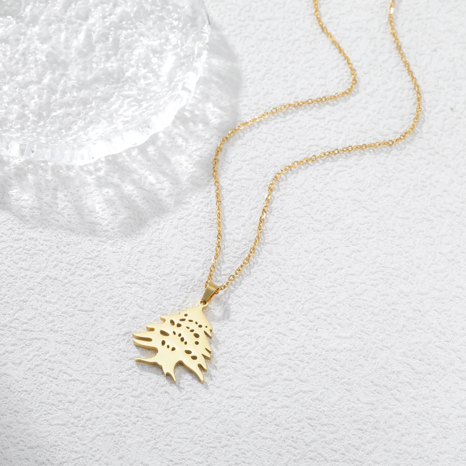 Lebanon Cedar Tree Pendant Necklace Green Enamel Stainless Steel Jewelry Souvenir Patriotic Lebanon Symbol Accessories Gift