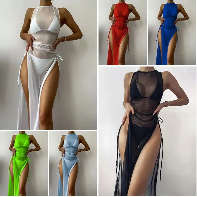 

Sexy Bikini Swimsuit Tee-Piece Set Dstring Strap V-Ne Polyester Swimwear for Women with Chest Pad No Steel Support