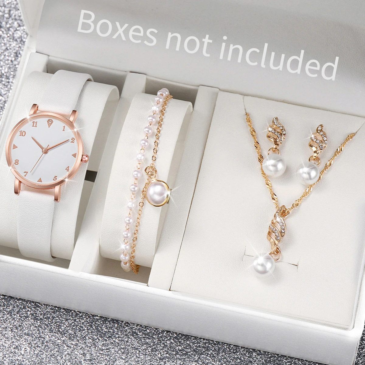 

5PCS/Set Fashion Women's Watches Leather BandQuartz Watch Pearl Jewelry Set（Without Box）