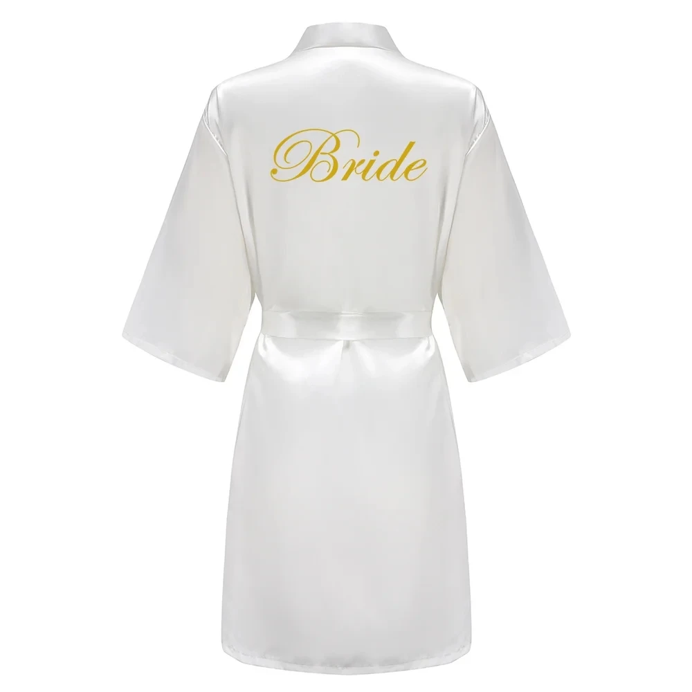 Wedding Bride Bridesmaid Robes Dressing Gown Sexy Women Bathrobe Night Sleepwear Women Gold Printed Kimono Plus Size