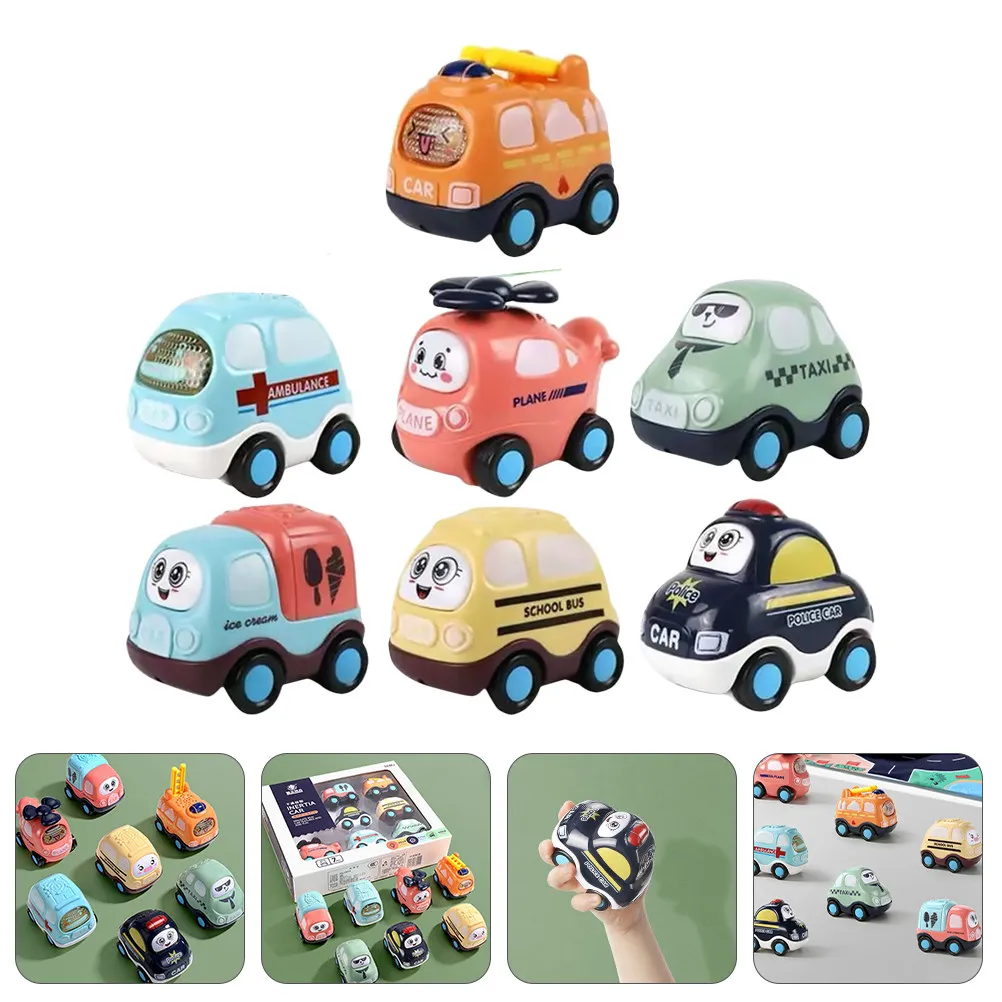 

7Pcs Friction Car Models Pull Back Vehicle Set for Kids Smooth Non Scratch Surface Learn Transport Types Educational Birthday
