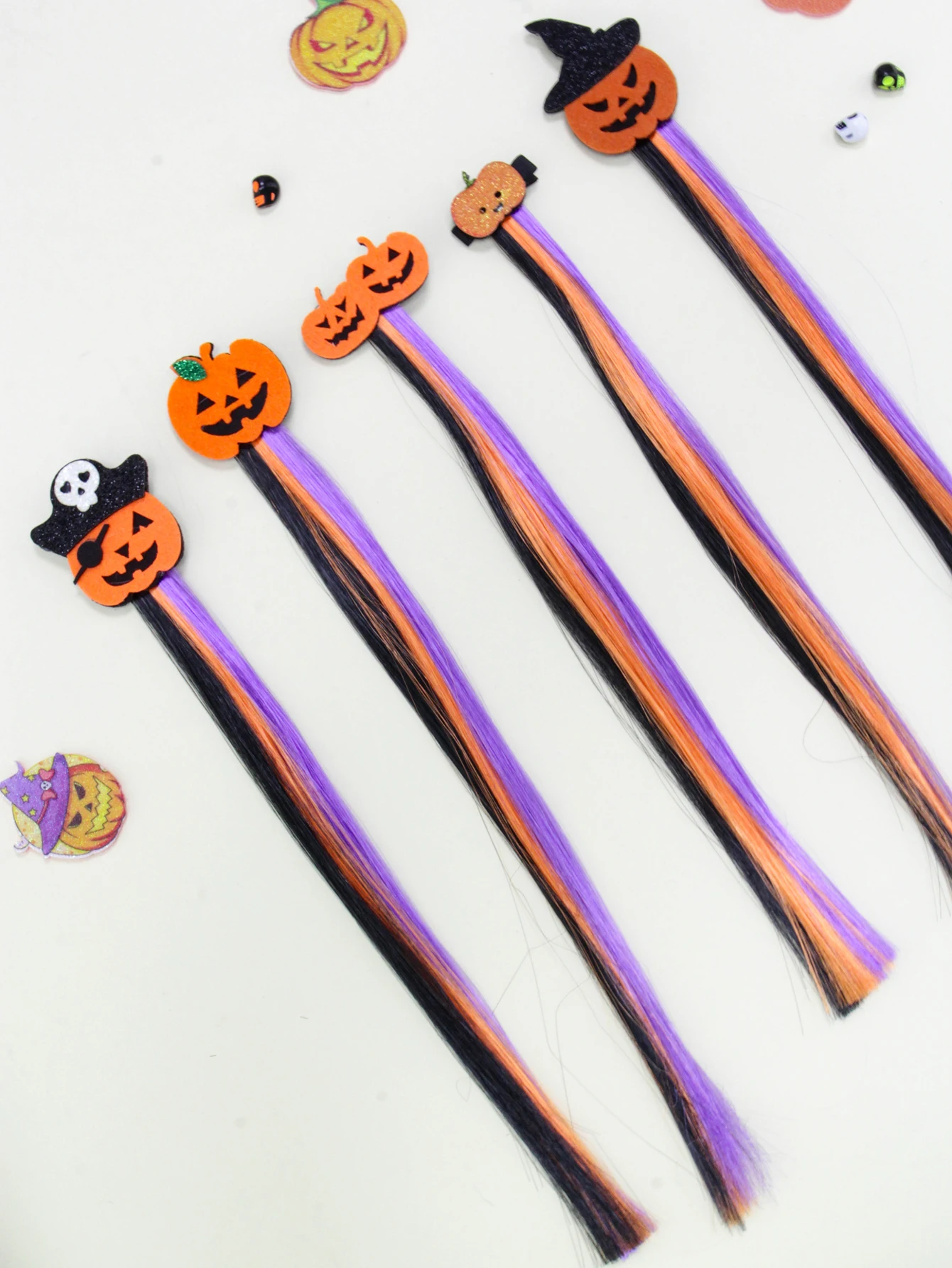

Halloween Series Pumpkin Hair Clips with Black-Orange-Purple Braidable Wig Strands - Creative New Arrivals for Halloween