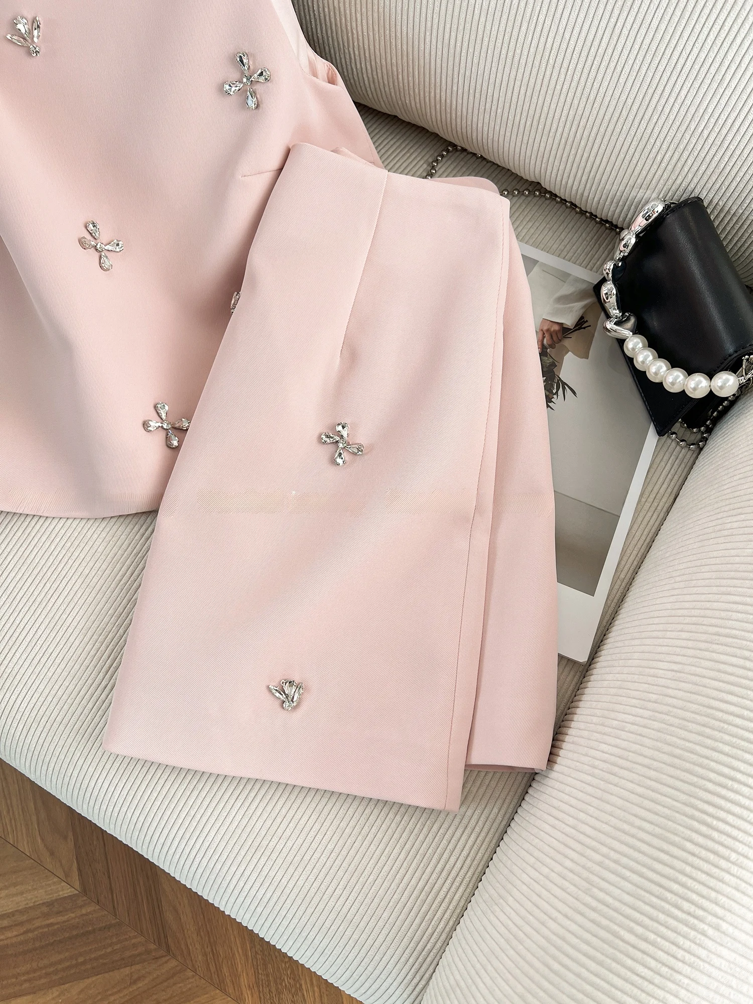 الحلو مكافحة الشيخوخة الصيف جديد Faionable الماس Embellied Svel أعلى عالية الخصر واسعة الساق السراويل النسائية مجموعة #5