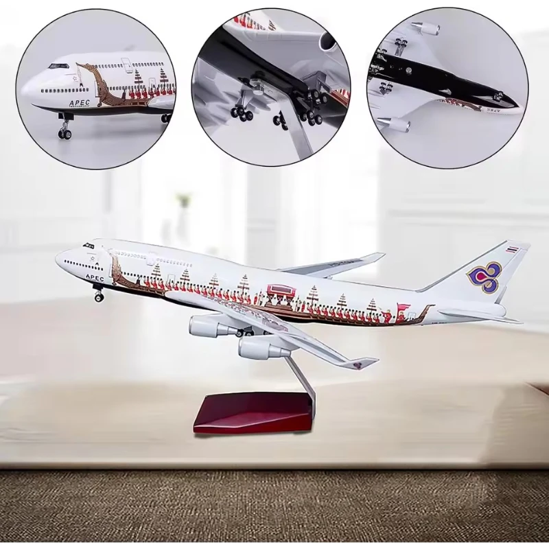 

1:150 Scale Diecast Model Thai Airways Dragon Boat Boeing 747 Resin Airplane Airbus With Light And Wheels Toy Display Collection