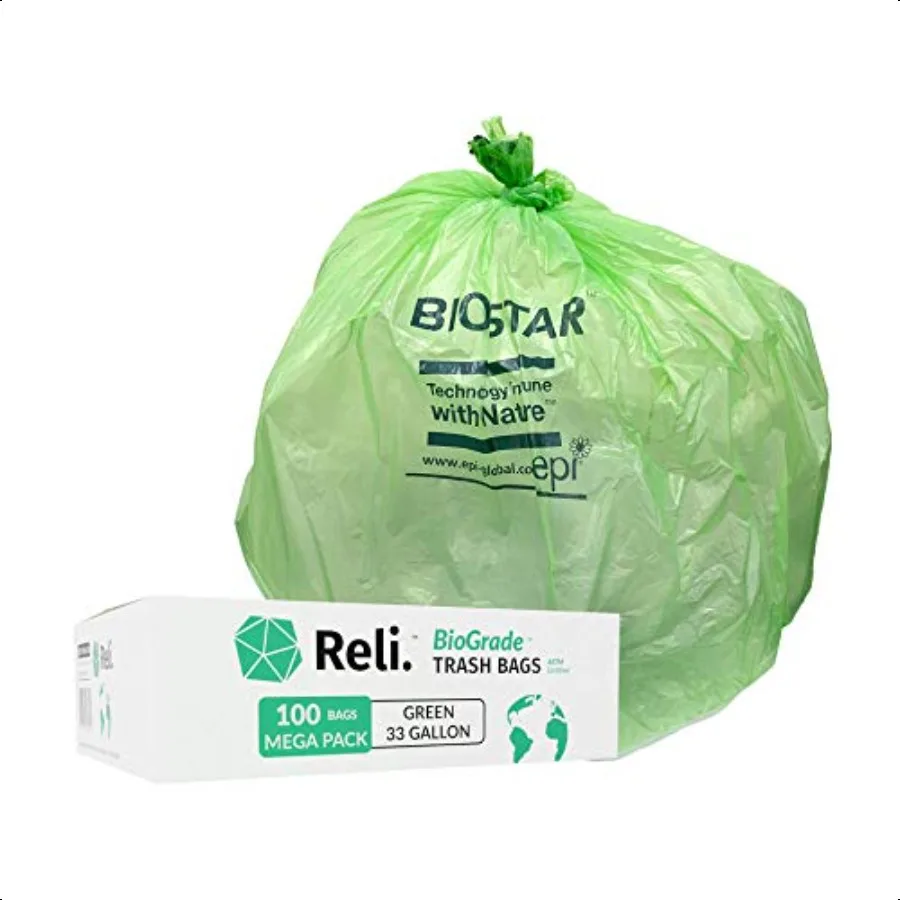 

Biodegradable 33 Gallon Trash Bags 100 Count Green Eco Friendly Degradable Under Certain Conditions CustomFit for Compactor
