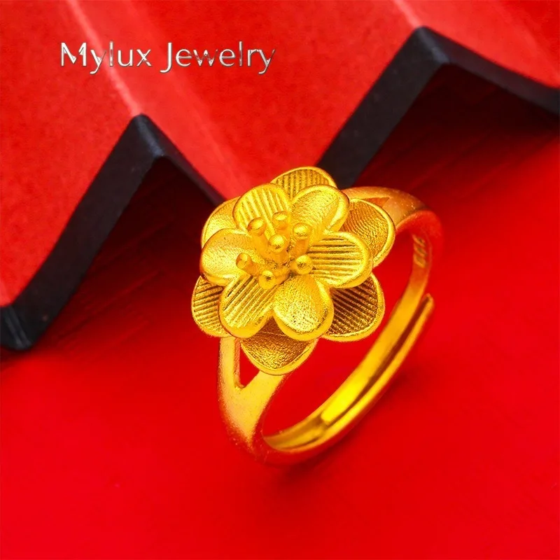 

Mylux Jewelry 24K real gold women's gold jewelry gold ring adjustable Au999 large pistil flower gift to give to friends gold jew