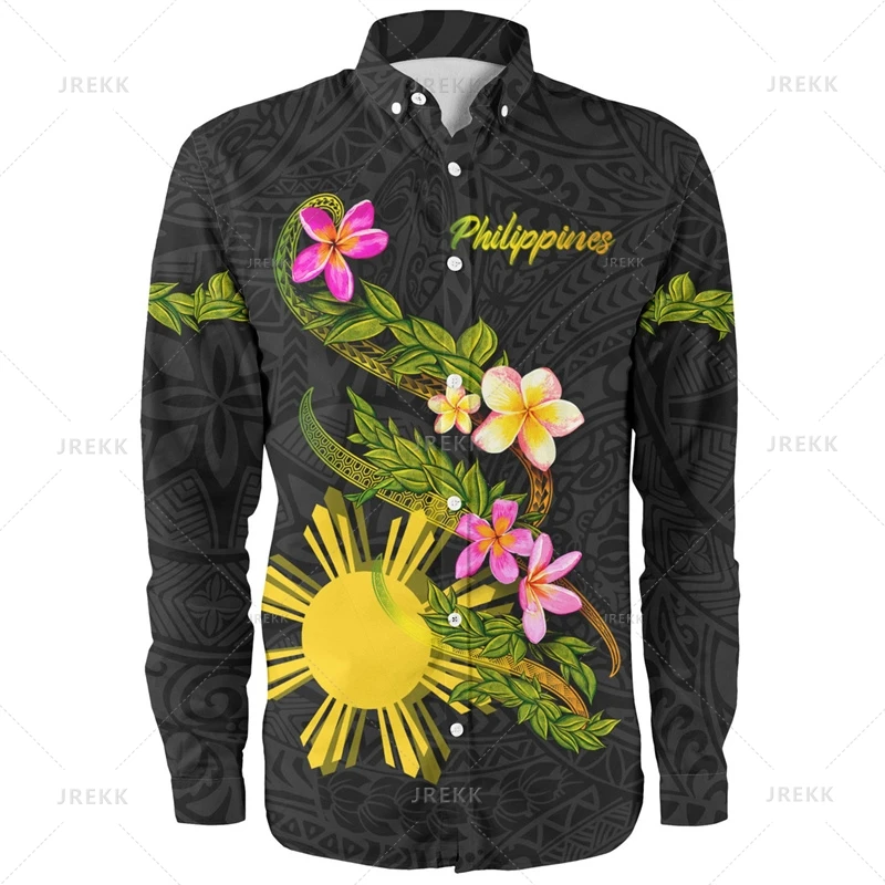 Small Size 3D Proud To Be Philippines Print Long Sleeve Shirts Men Philippines Ethnic Patterns Graphic Shirts & Blouses Clothing