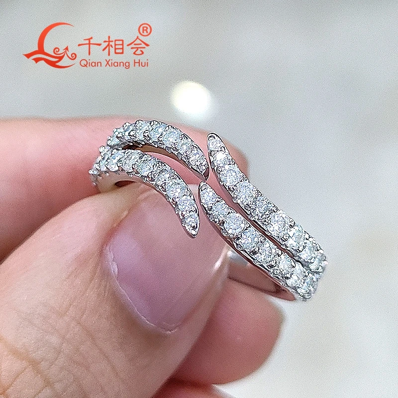 Double band  wings  Ring  D vvs white melee moissanite S925 Sterling Silver Jewelry Engagement Ladies