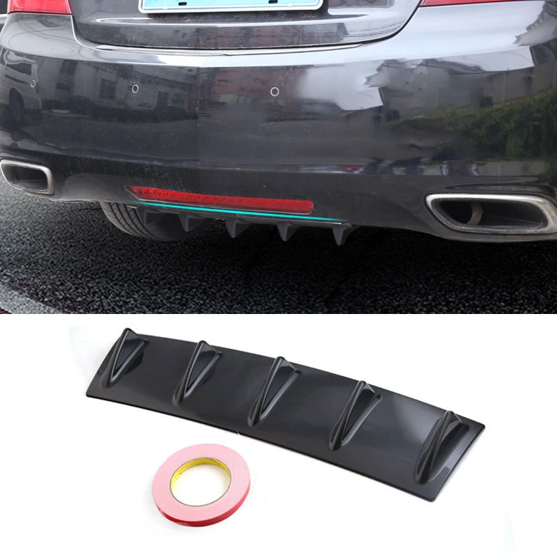 Universal Bright Black 58.5 x 14.5cm 5 Shark Fin Wing Diffuser Universal Rear Bumper Lip Diffuser