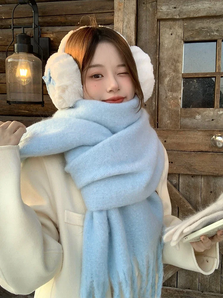 

Зимний шарф для женщин, кашемировое теплое однотонное одеяло из пашмины, женское толстое мягкое шаль Bufanda с большими кисточками, длинное одеяло-пончо