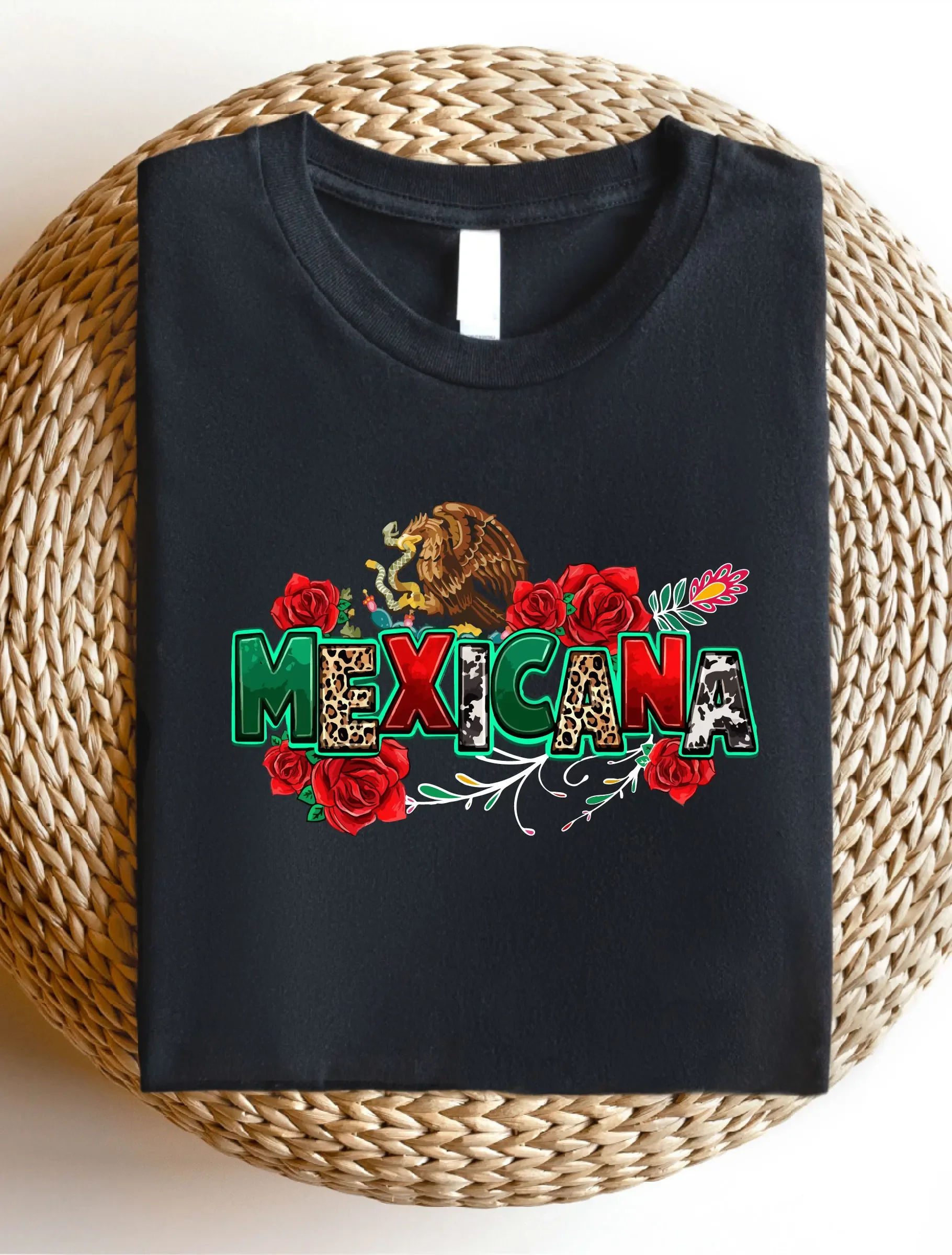 المكسيكية المرأة عارضة قميص قصير الأكمام مريحة تي شيرت لاتينا تصميم الجرافيك المحملة AE22 #2