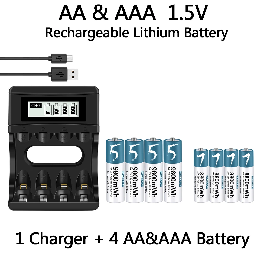 100% oryginalny akumulator AA/AAA 1.5V polimerowy akumulator litowo-jonowy 1.5V AA/AAA bateria z ładowarką USB