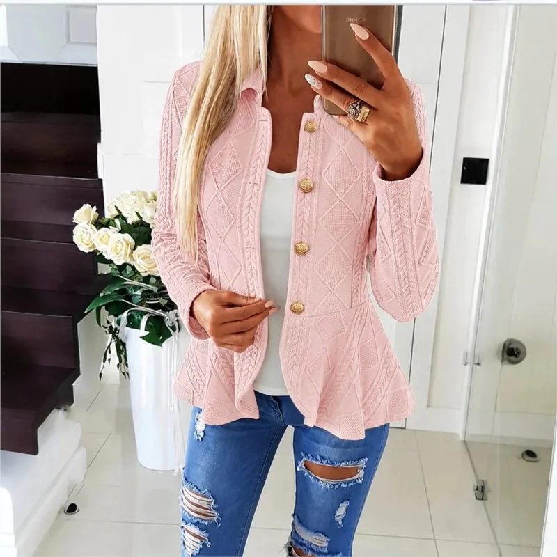 2026 New Women's Autumn And Winter Coat With Solid Color And Ruffle Hem Slim Fit Fashion Comfortable Versatile Daily Simple Coat